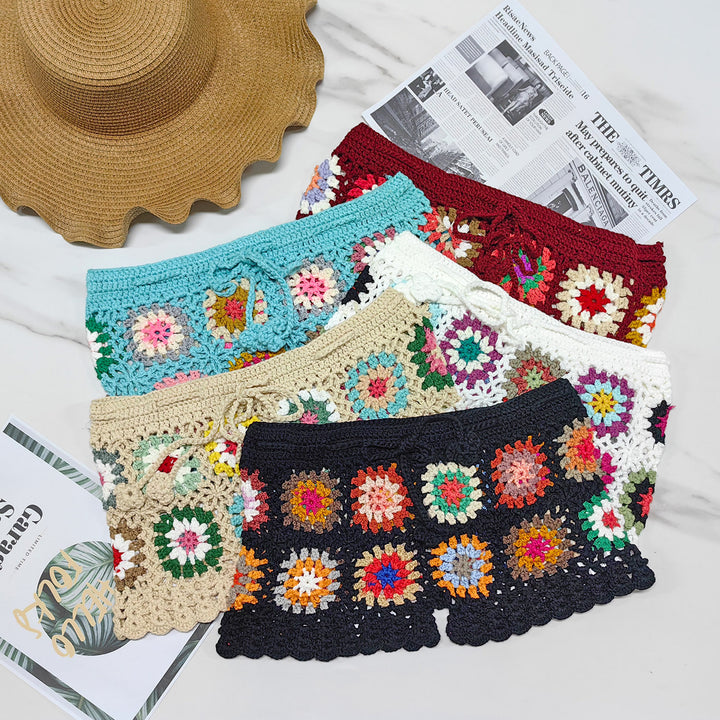 Damen Häkelshorts mit buntem Granny-Quadrat-Muster Drune