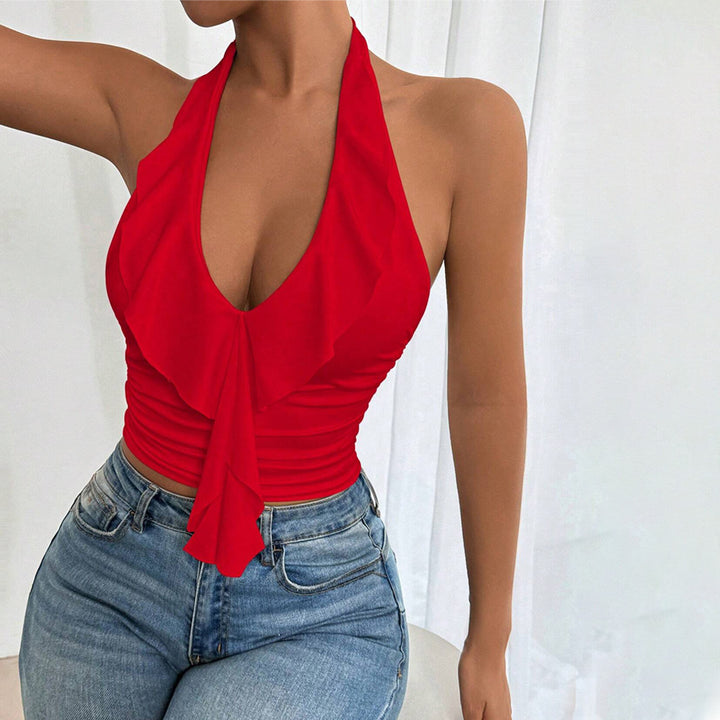 Damen schulterfreies Top mit fließendem Stoff und elegantem Rüschendesign Drune