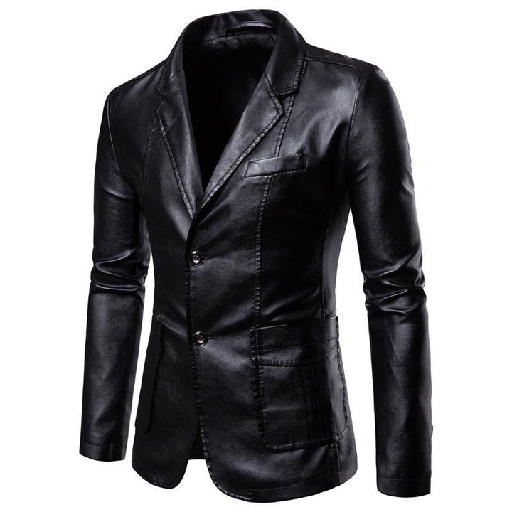 Herren nan schlanker Lederblazer mit Reverskragen und aufgesetzten Taschen Drune