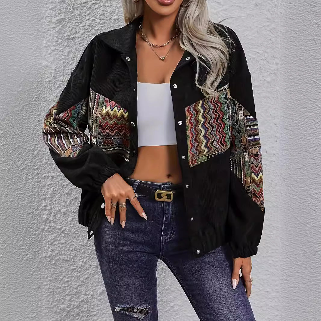 Damen Figurbetonte kordeljacke mit buntem Zierteil Drune