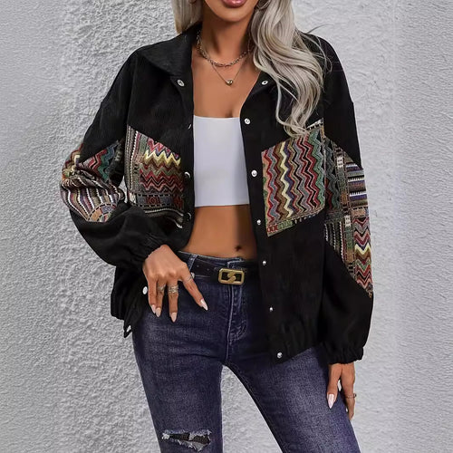 Damen Figurbetonte kordeljacke mit buntem Zierteil Drune
