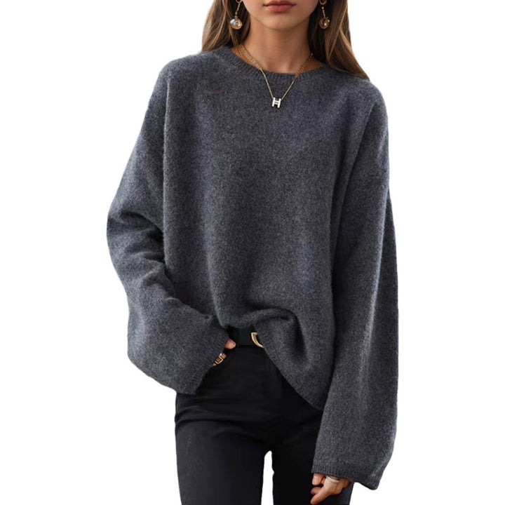 Damen nan lässiger Oversize-Strickpullover mit Rundhalsausschnitt und überschnittener Schulterpartie Drune