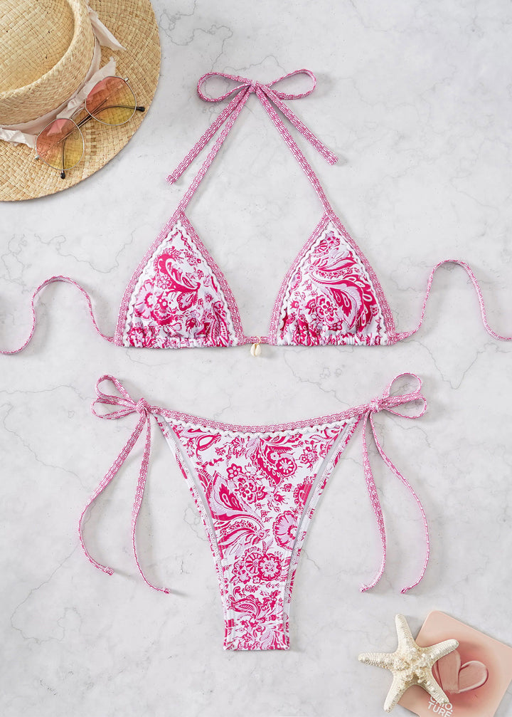 Damen Triangel-Bikini mit verspieltem Floral-Design und Bindebändern Drune