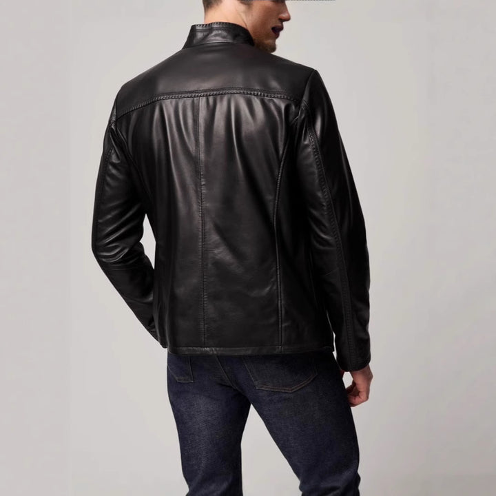 Herren elegante Lederjacke mit hohem Kragen und dezenten Details Drune