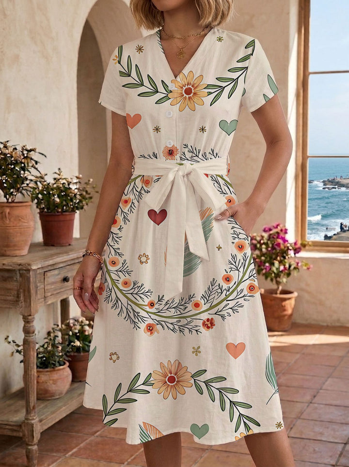 Damen lässiges Maxikleid mit taillierbarem Knoten und dekorativem Karomuster Drune
