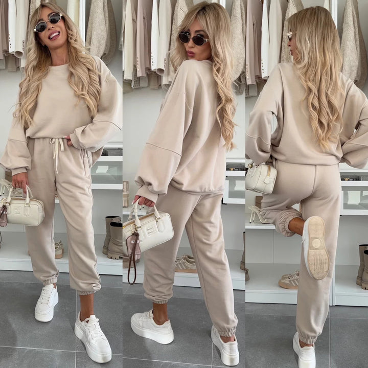 Damen Bequemes Freizeitset mit lässigem Sweatshirt und elastischen Jogginghosen Drune