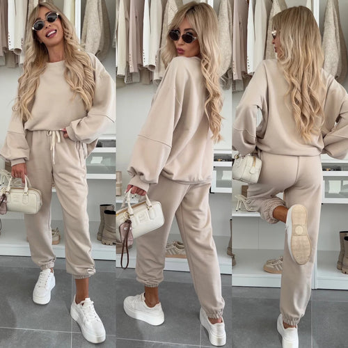 Damen Bequemes Freizeitset mit lässigem Sweatshirt und elastischen Jogginghosen Drune