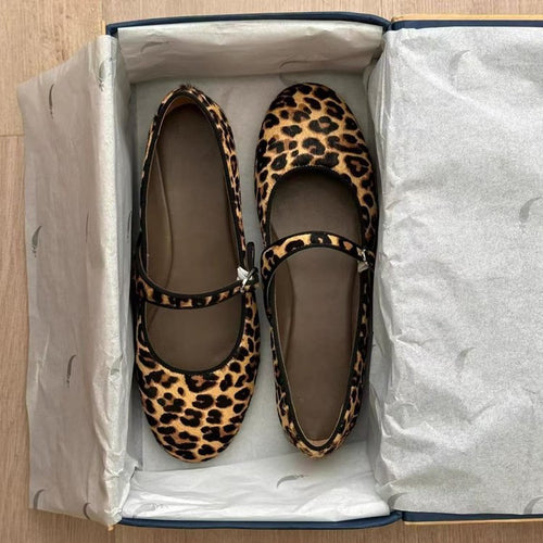 Damen Ballerinas mit modischem Leopardenmuster und praktischem Riemchen Drune