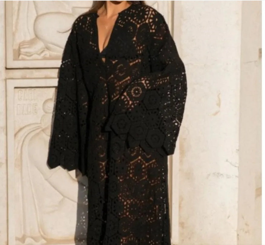 Damen Häkel-Strandkleid mit Volantärmeln und elegantem Schnitt Drune