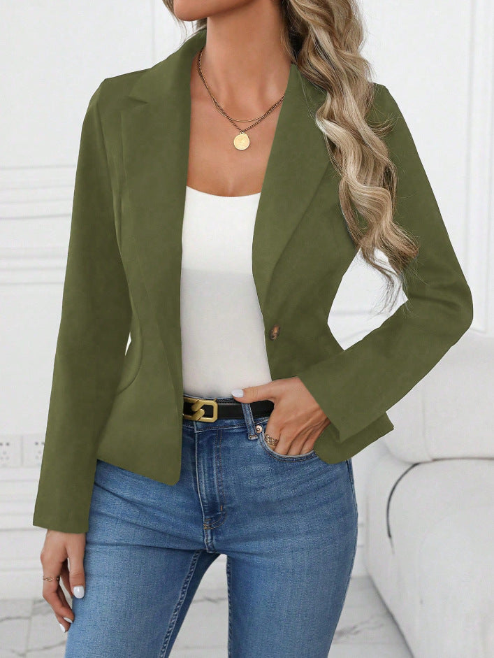 Damen nan taillierter Ein-Knopf-Blazer mit Reverskragen und Eingrifftaschen Drune