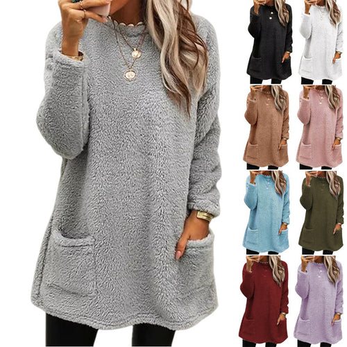 Damen Kuscheliger Fleece-Pullover mit weitem Schnitt und praktischen Taschen Drune