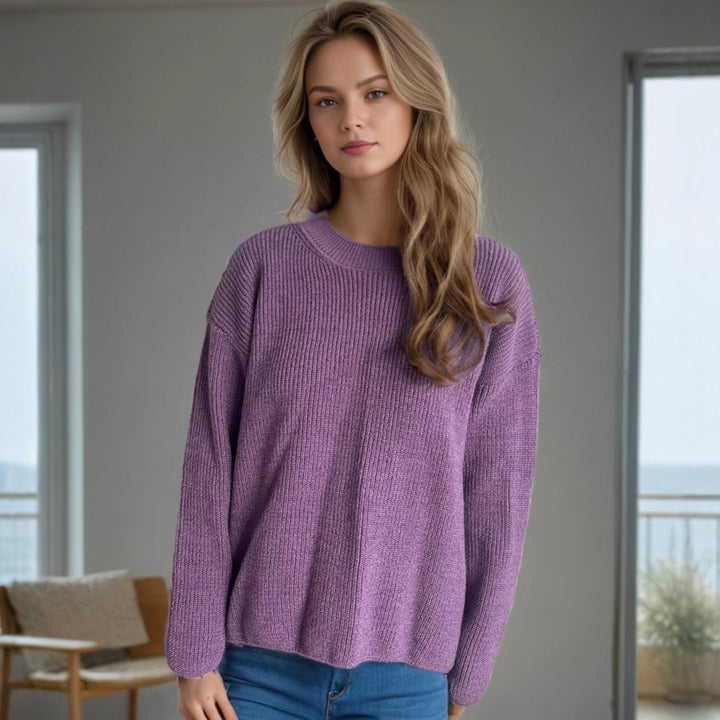 Damen gemütlicher Strickpullover mit modernem Rippdesign Drune