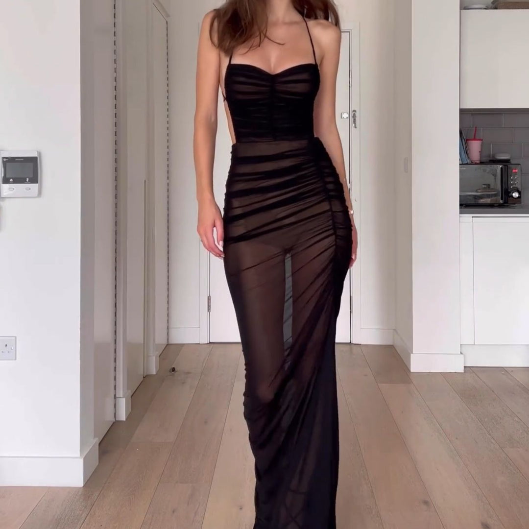 Damen Elegantes Wickelkleid mit tiefer Rückenansicht und fein schwingendem Rock Drune