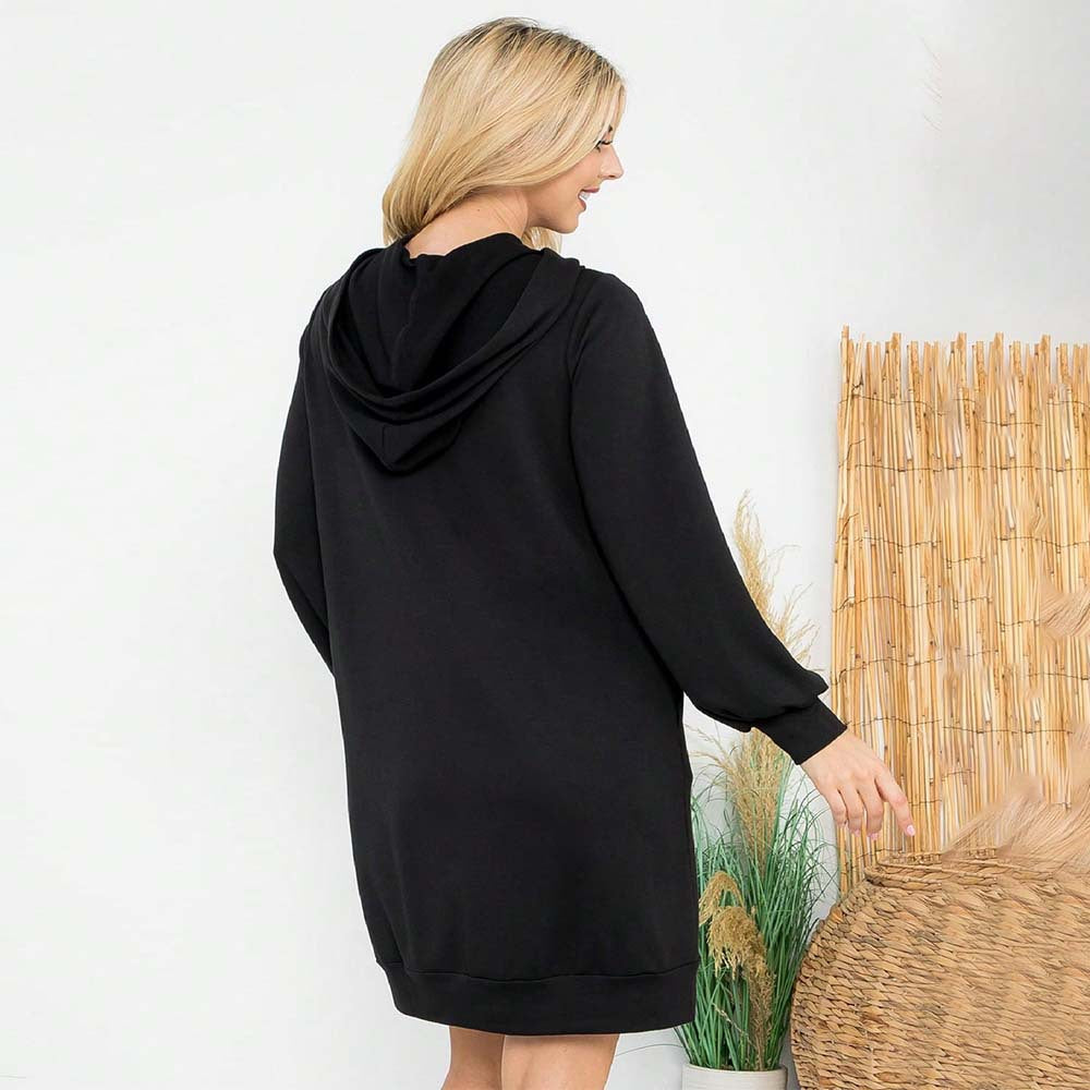 Damen Hoodie-Kleid mit eleganten Puffärmeln und praktischer Kängurutasche Drune