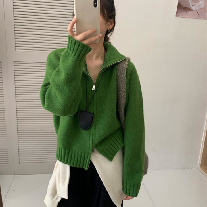 Damen Grobstrickjacke mit hohen Kragen und praktischem Reißverschluss Drune