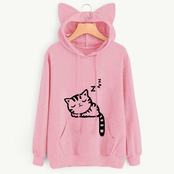Damen Kapuzenpullover mit Katzenohren und süßem Druck Drune