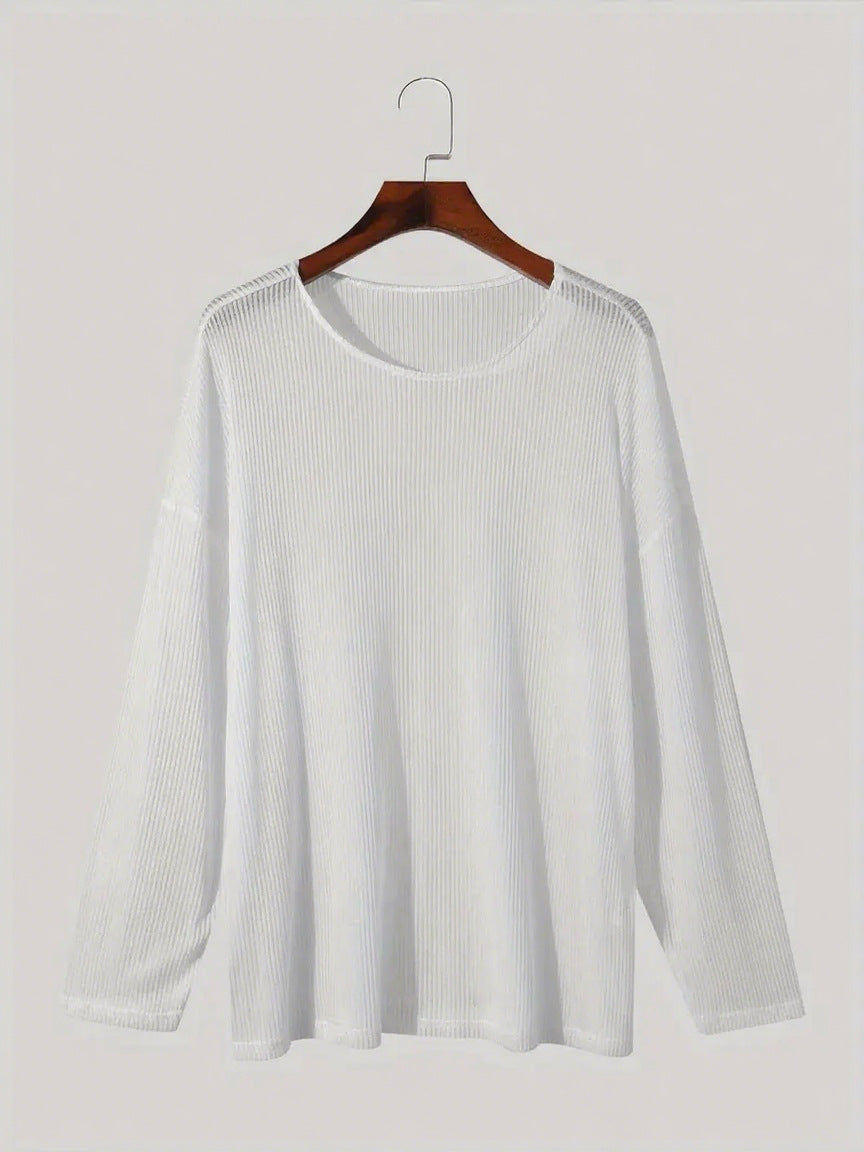Damen nan locker fallendes Langarm-Feinstrickshirt mit feinem Rippenmuster und Rundhalsausschnitt Drune
