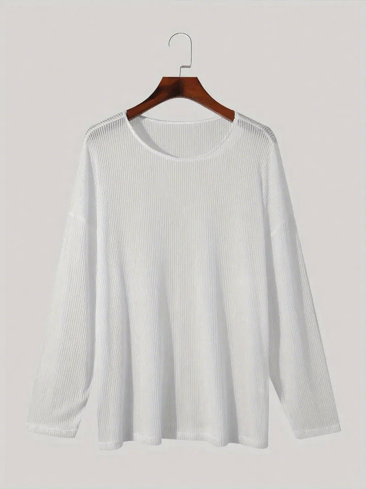 Damen nan locker fallendes Langarm-Feinstrickshirt mit feinem Rippenmuster und Rundhalsausschnitt Drune