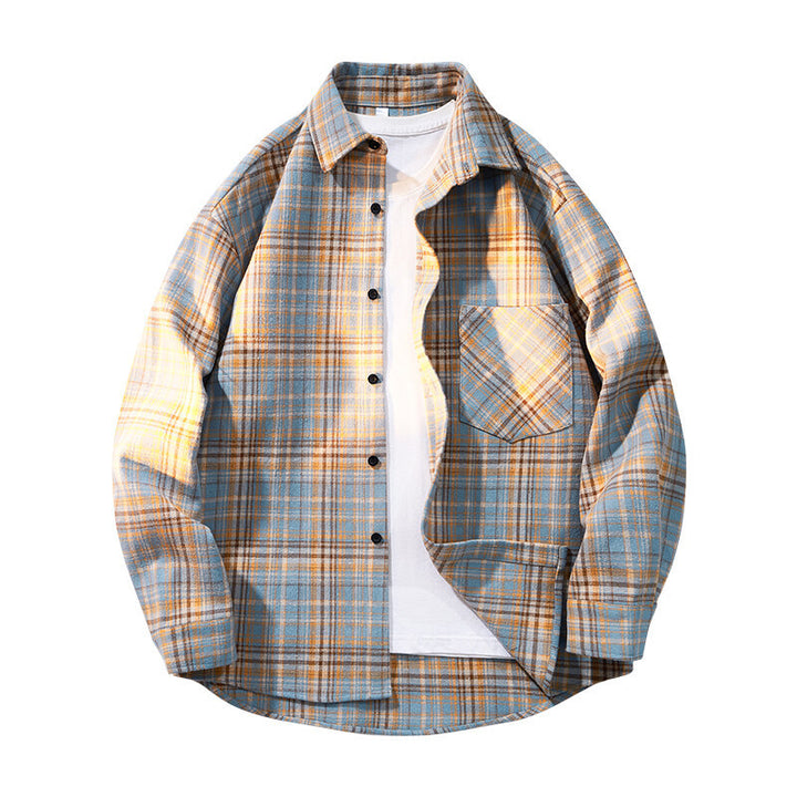 Herren nan kariertes Oversized Flanellhemd mit aufgesetzter Brusttasche, Rundem Saum und durchgeknöpfter Vorderseite Drune