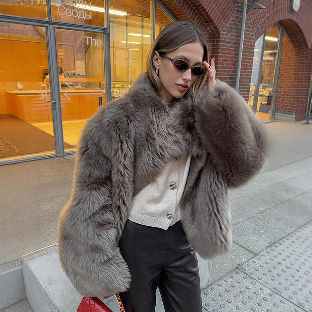 Damen luxuriöse Kunstfelljacke mit voluminösen Ärmeln Drune