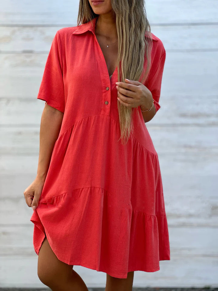 Damen lockeres Hemdkleid mit Knopfdetails und fließendem Saum Drune