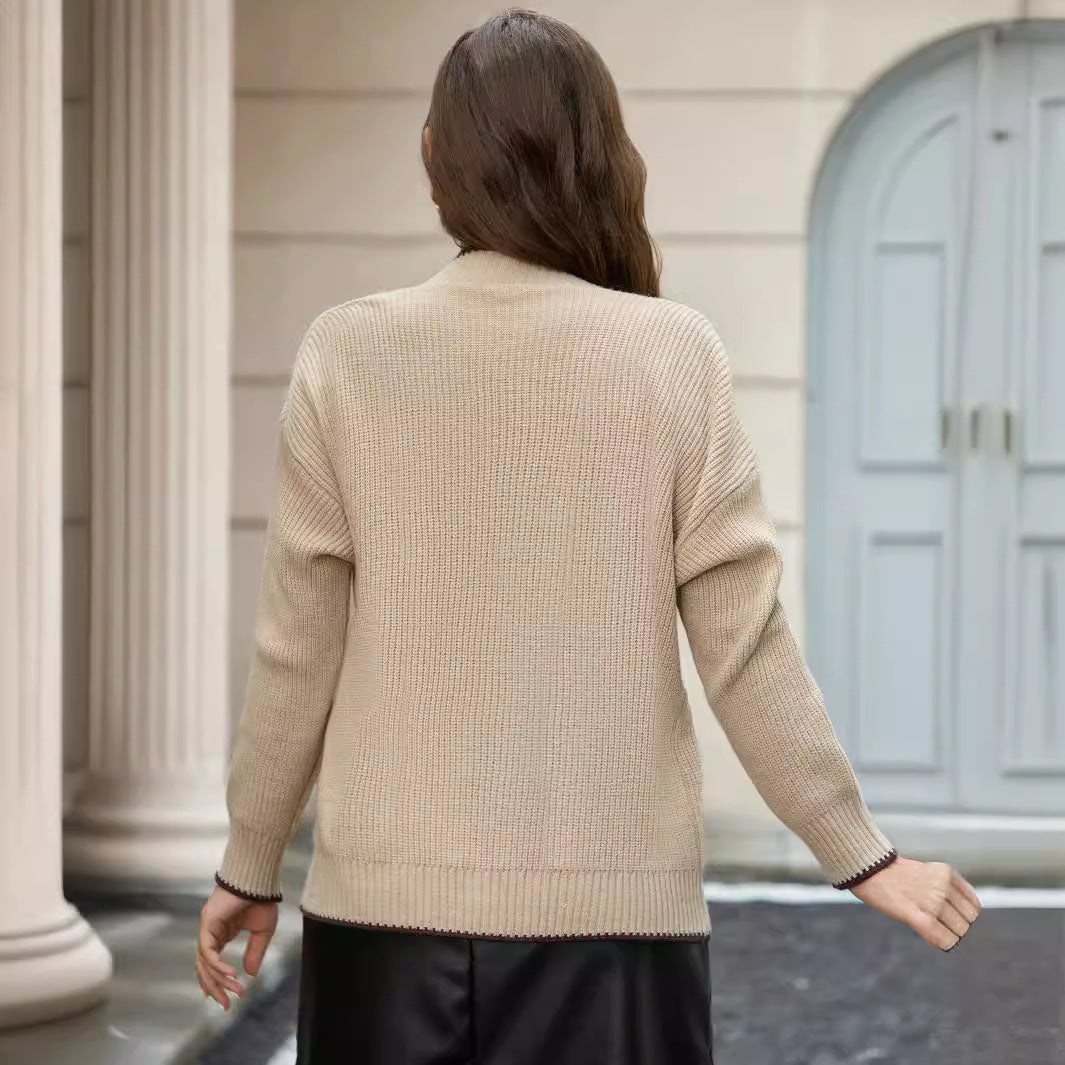 Damen Großer Strickcardigan mit praktischen Taschen und kontrastierendem Saum Drune