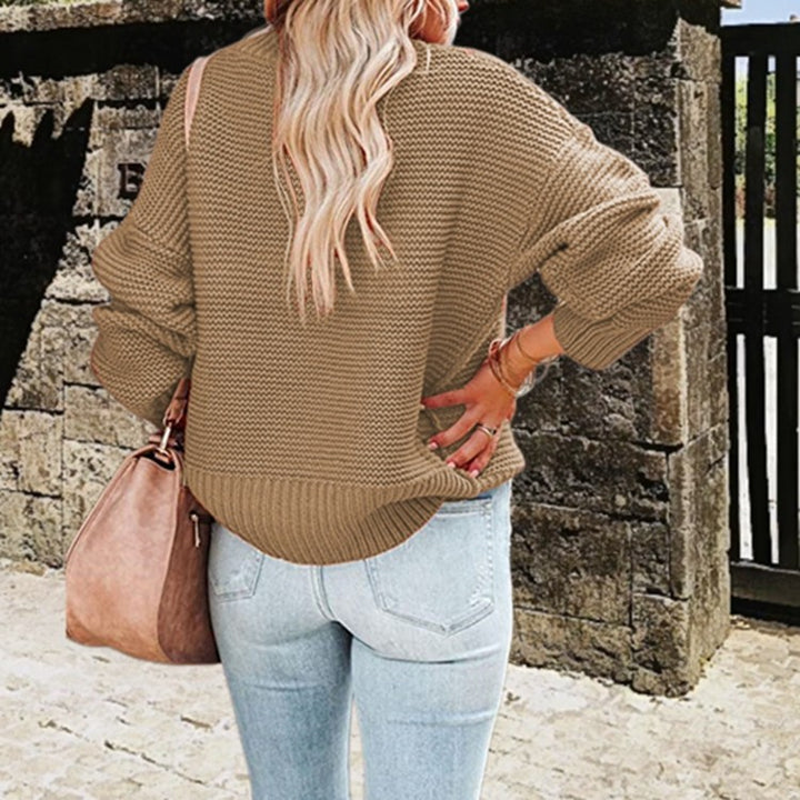 Damen Grobstrickpullover mit hohem Kragen und Ballonärmeln Drune