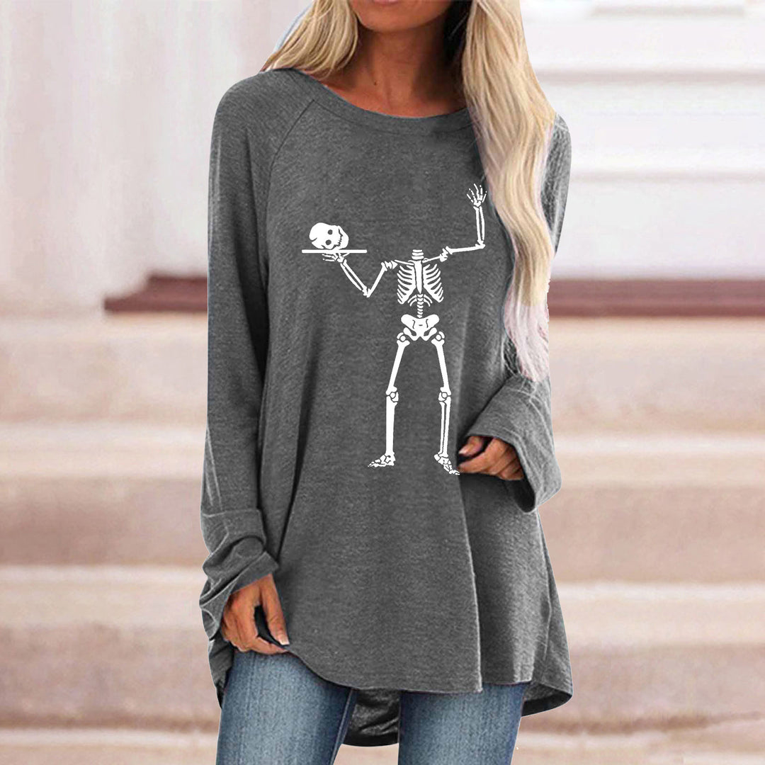 Damen Langarmshirt mit kreativem Skelettdesign und lässigem Schnitt Drune