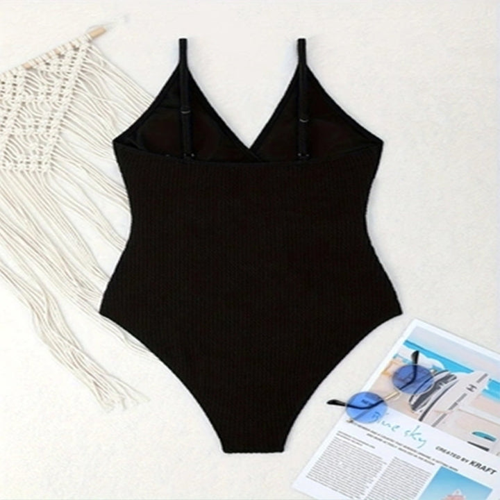 Damen Einteiler Badeanzug mit eleganter Wickel-Optik Drune