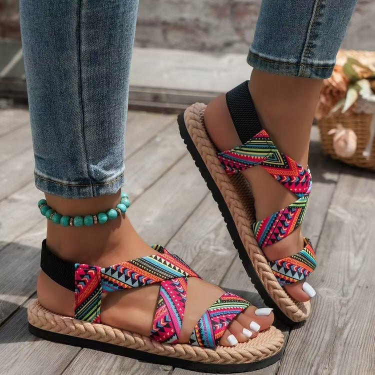 Damen Komfortable Riemensandalen mit elastischen Kreuzriemen und rutschfester Sohle Drune