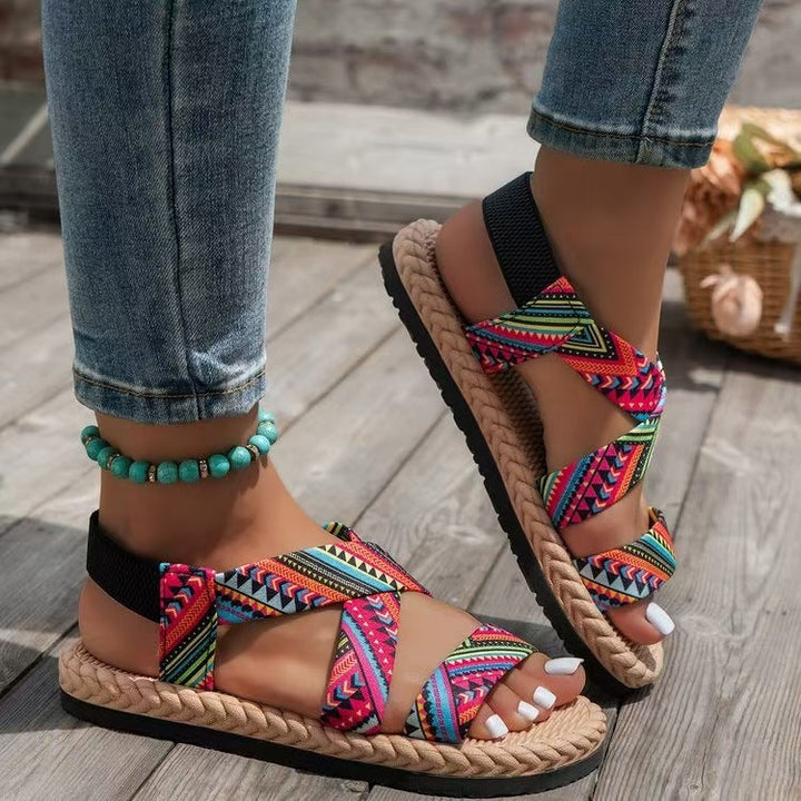 Damen Komfortable Riemensandalen mit elastischen Kreuzriemen und rutschfester Sohle Drune