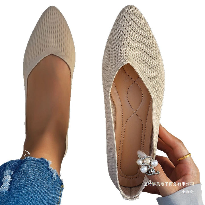 Damen elegante Ballerinas mit tiefem V-Ausschnitt und atmungsaktiver Obermaterialstruktur Drune