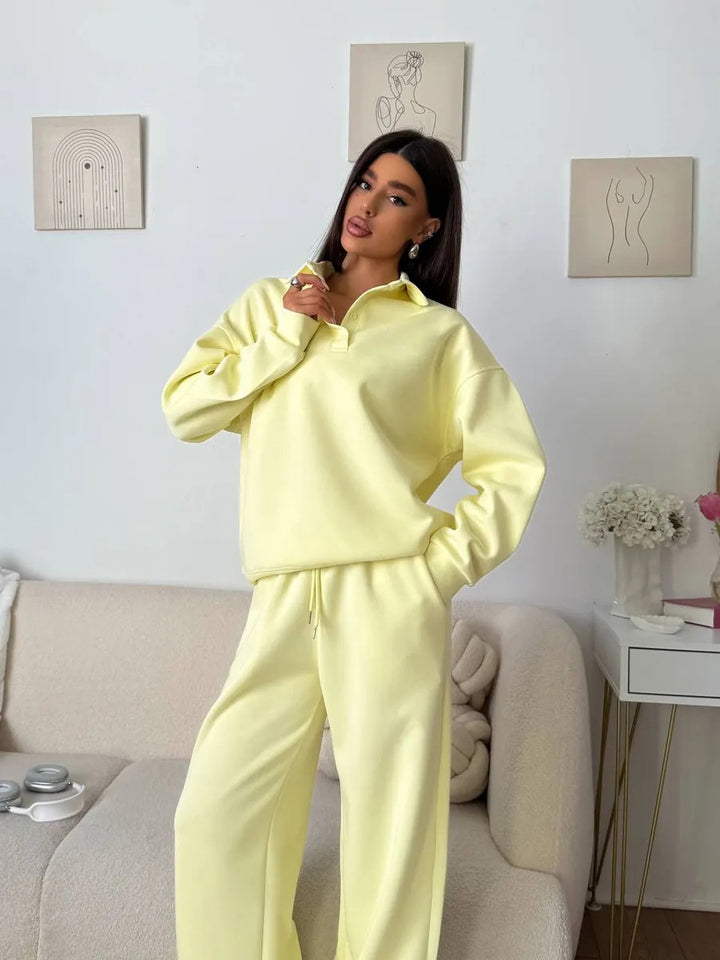 Damen lässiges Poloshirt mit weiten Hosen Drune