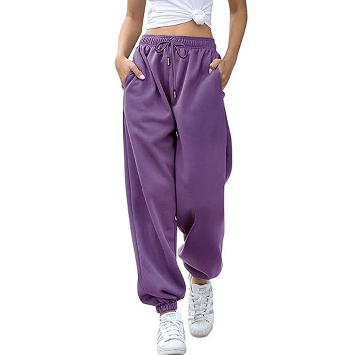 Damen nan Cozy-Sweat-Palazzohose mit hohem Komfortbund, integriertem Kordelzug und gerafften Knöchelabschlüssen Drune