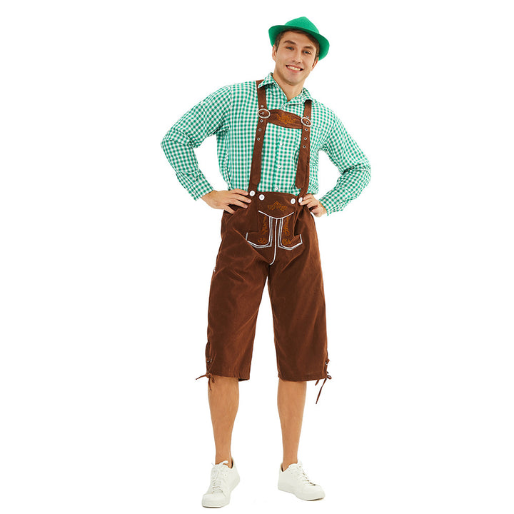 Herren nan traditionelle bayerische Trachtenlederhose knielang mit bestickten Hosenträgern Drune