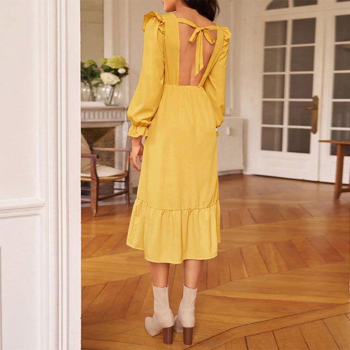 Damen Midikleid mit elegantem Rüschendesign und seitlichem Schlitz Drune