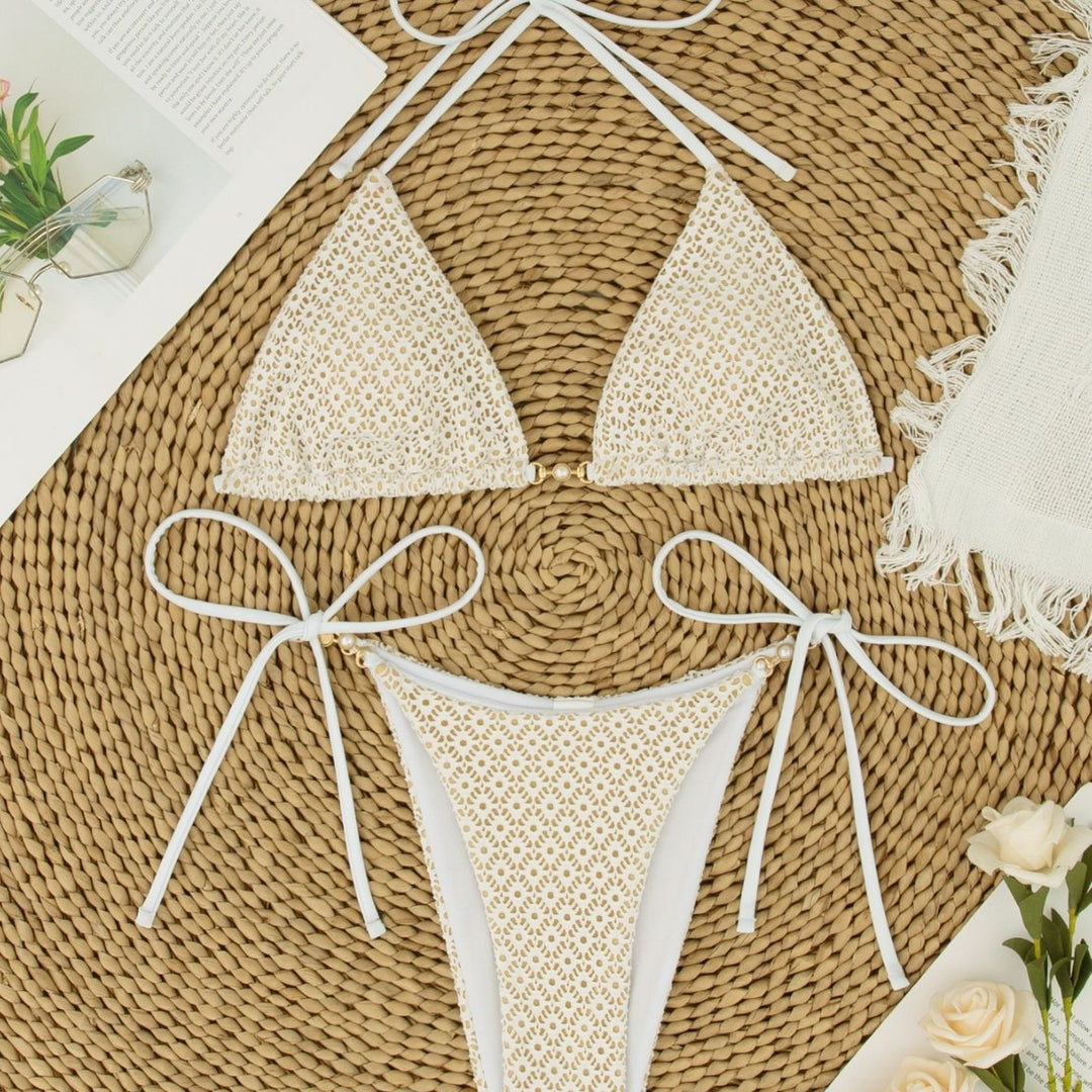 Damen Triangel-Bikini mit dekorativen Perlen Drune