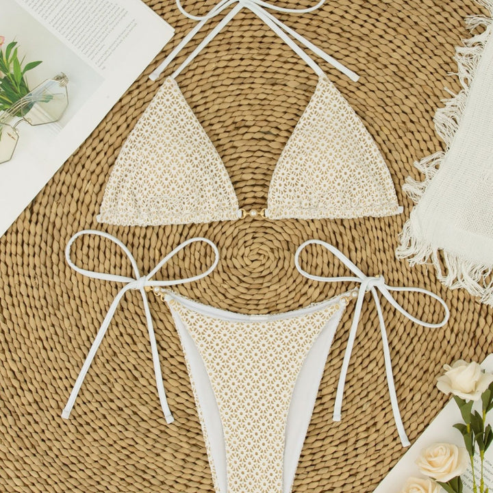Damen Triangel-Bikini mit dekorativen Perlen Drune
