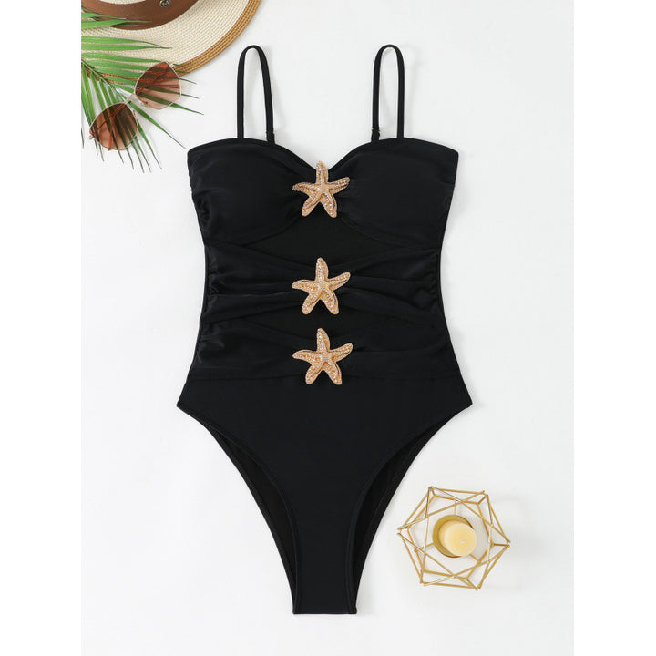 Damen Figurbetonter Bustier-Badeanzug mit Schmuckdetails Drune