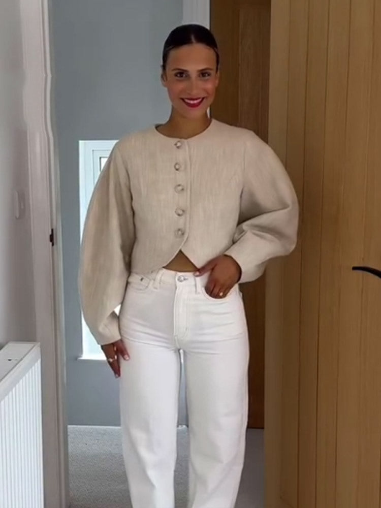 Damen Modische Jacke mit voluminösen Ärmeln Drune