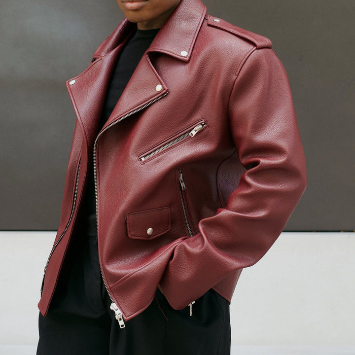 Damen modische Biker-Lederjacke mit asymmetrischem Reißverschluss Drune