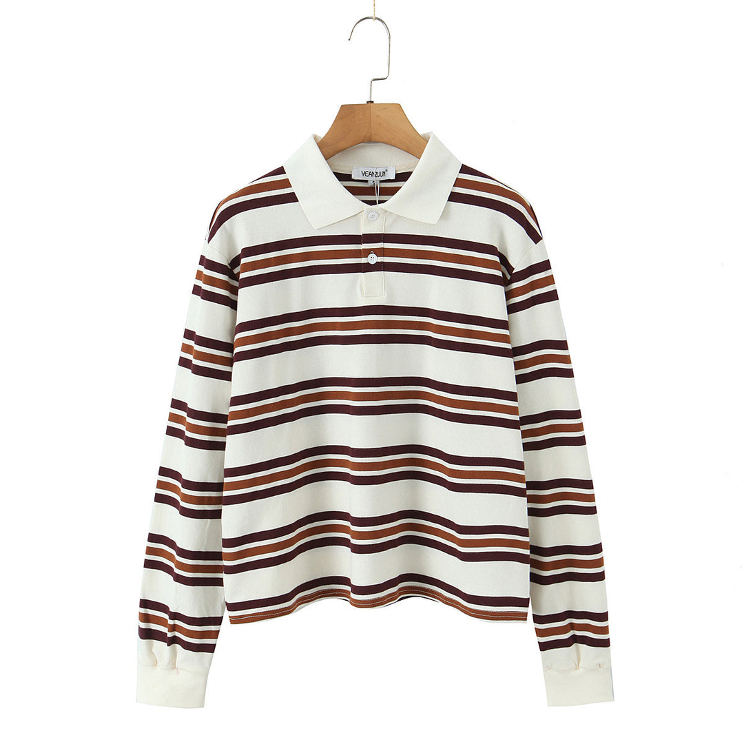 Damen Longsleeve Poloshirt mit modernem Streifenmuster Drune
