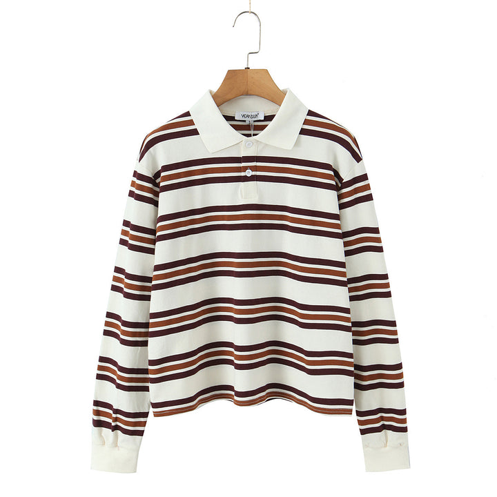 Damen Longsleeve Poloshirt mit modernem Streifenmuster Drune