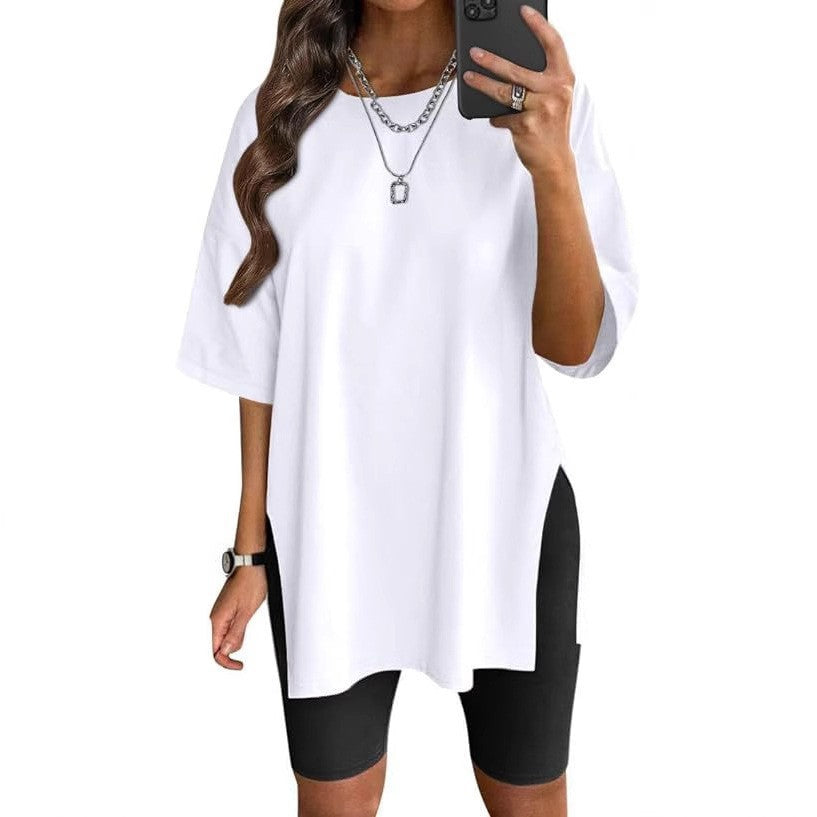 Damen Oversized T-Shirt mit Seitenschlitzen Drune