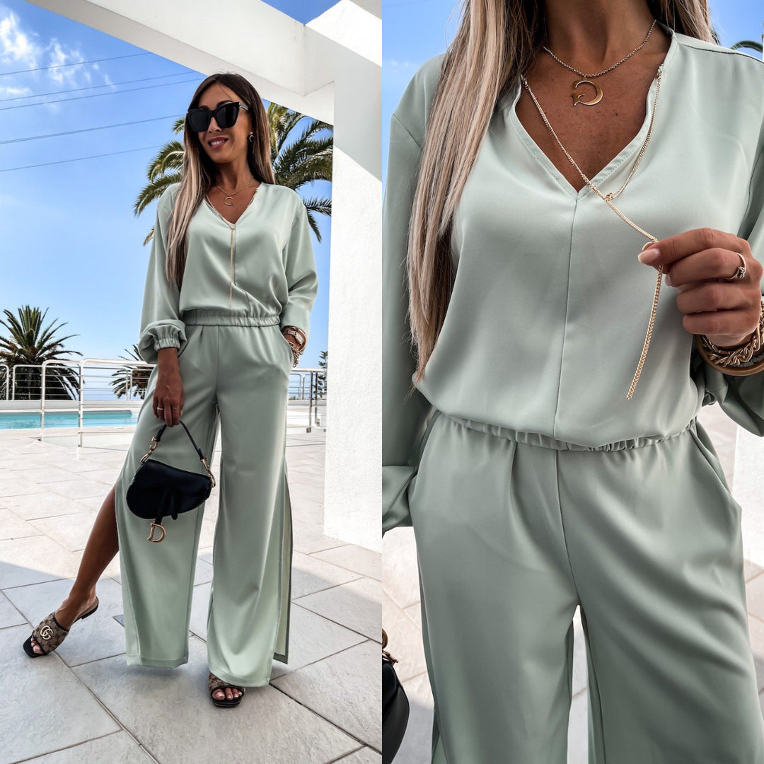 Damen Elegantes Jumpsuit mit dekorativen Seitenschlitzen Drune