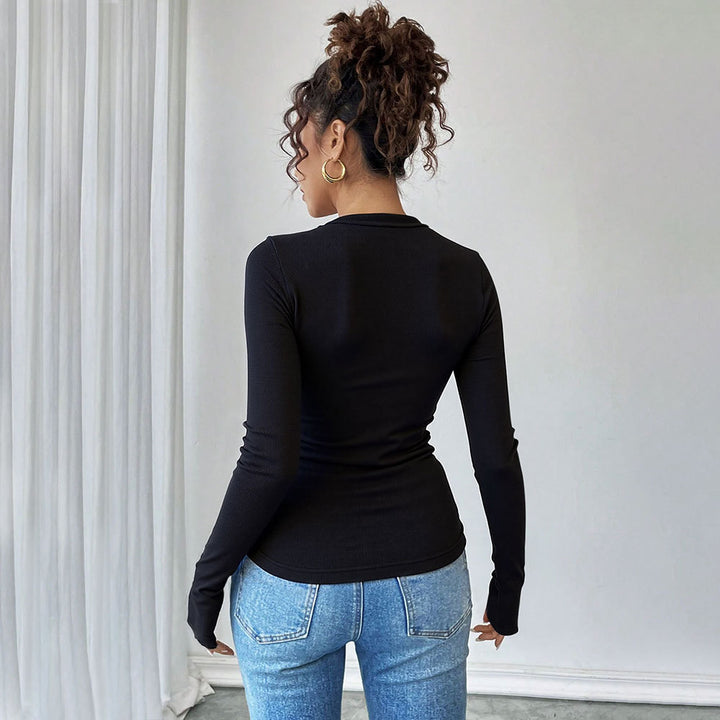 Damen Langarmshirt mit asymmetrischem Cut-Out-Design und modischen Ringdetails Drune