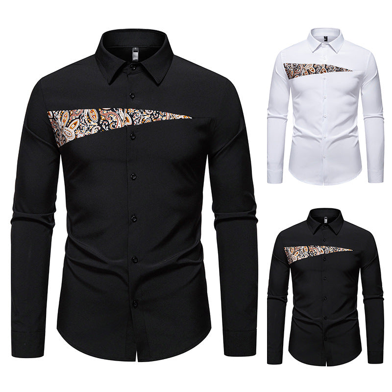 Herren modisches Langarmhemd mit asymmetrischem Muster Drune
