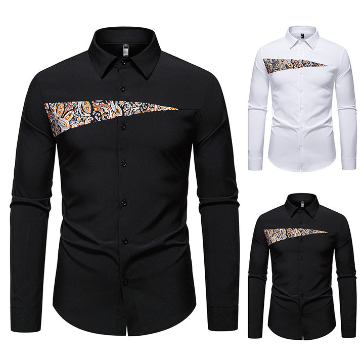 Herren modisches Langarmhemd mit asymmetrischem Muster Drune