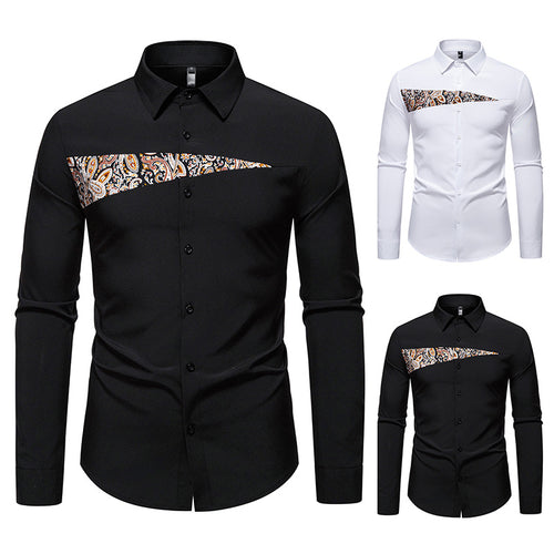 Herren modisches Langarmhemd mit asymmetrischem Muster Drune