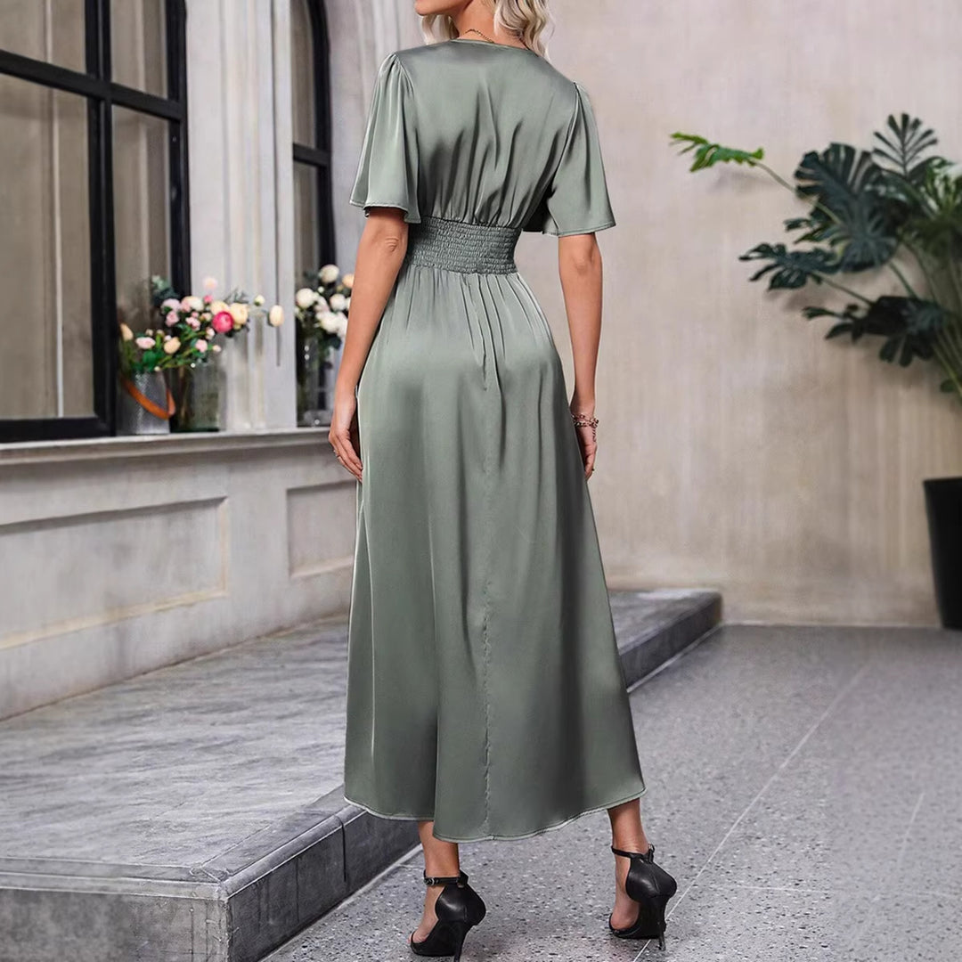 Damen Maxikleid mit elegantem V-Ausschnitt und fließenden Ärmeln Drune